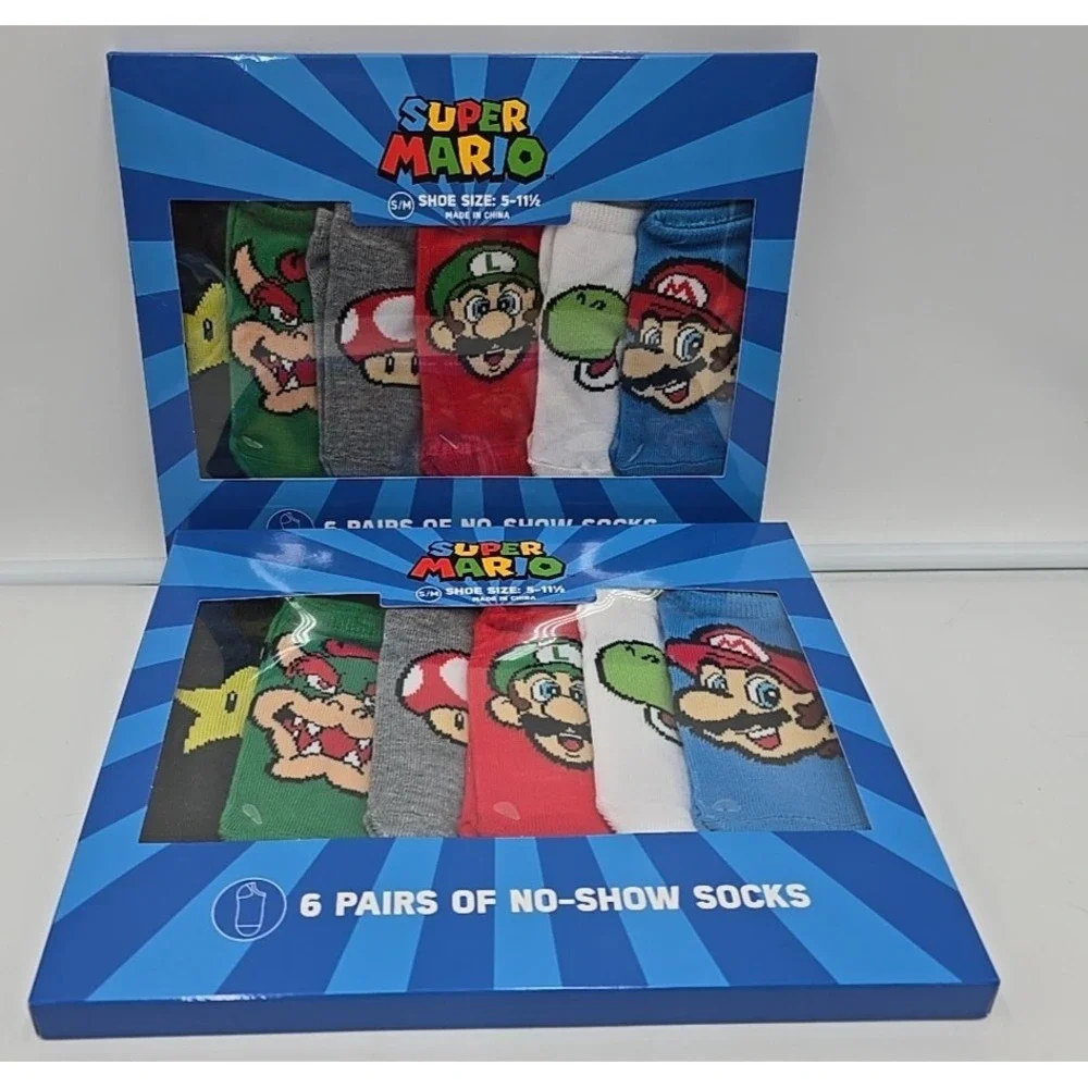 NEW Super Mario Boys No-Show Socks Size S 12-Pack Shoe Size 4 1/2 - 8‎ 1/2